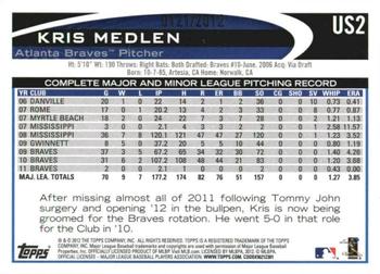 2012 Topps Update - Gold #US2 Kris Medlen Back