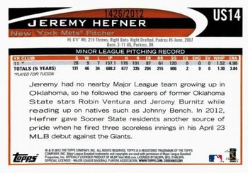 2012 Topps Update - Gold #US14 Jeremy Hefner Back
