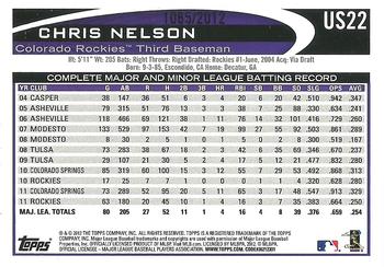 2012 Topps Update - Gold #US22 Chris Nelson Back