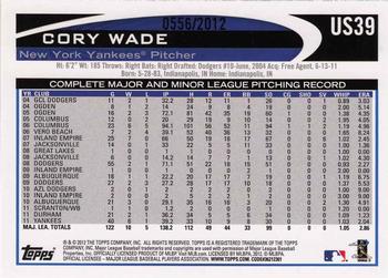 2012 Topps Update - Gold #US39 Cory Wade Back