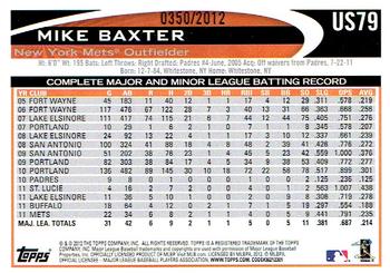 2012 Topps Update - Gold #US79 Mike Baxter Back