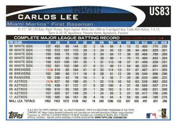 2012 Topps Update - Gold #US83 Carlos Lee Back