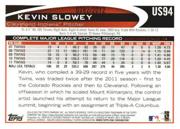 2012 Topps Update - Gold #US94 Kevin Slowey Back
