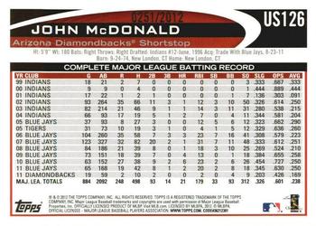 2012 Topps Update - Gold #US126 John McDonald Back