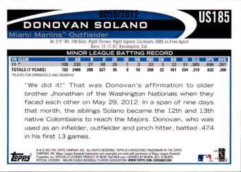 2012 Topps Update - Gold #US185 Donovan Solano Back