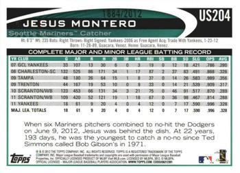 2012 Topps Update - Gold #US204 Jesus Montero Back