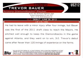 2012 Topps Update - Gold #US212 Trevor Bauer Back