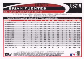 2012 Topps Update - Gold #US219 Brian Fuentes Back