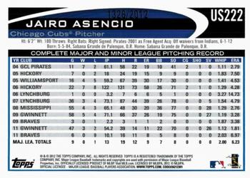 2012 Topps Update - Gold #US222 Jairo Asencio Back