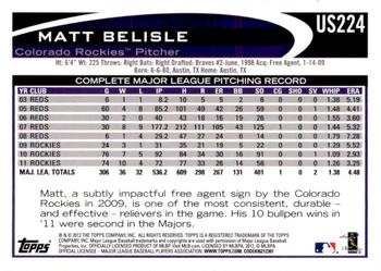 2012 Topps Update - Gold #US224 Matt Belisle Back