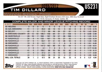 2012 Topps Update - Gold #US231 Tim Dillard Back
