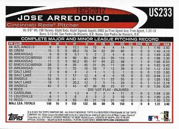 2012 Topps Update - Gold #US233 Jose Arredondo Back