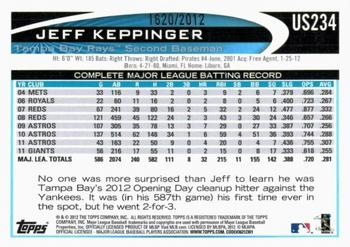 2012 Topps Update - Gold #US234 Jeff Keppinger Back