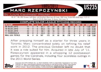 2012 Topps Update - Gold #US235 Marc Rzepczynski Back