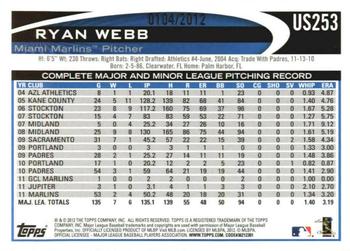2012 Topps Update - Gold #US253 Ryan Webb Back
