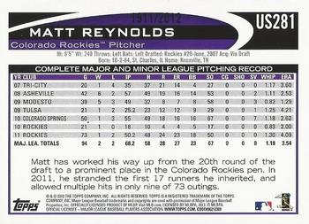 2012 Topps Update - Gold #US281 Matt Reynolds Back