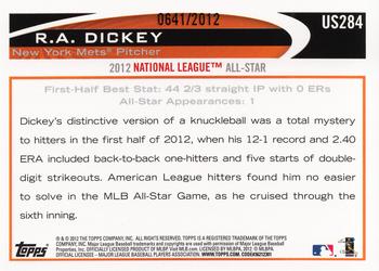 2012 Topps Update - Gold #US284 R.A. Dickey Back
