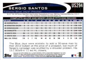 2012 Topps Update - Gold #US294 Sergio Santos Back