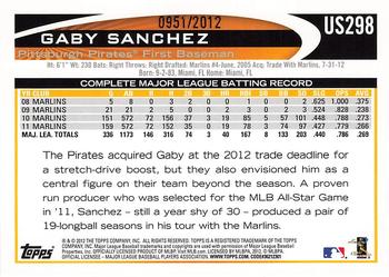 2012 Topps Update - Gold #US298 Gaby Sanchez Back