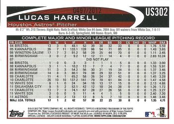 2012 Topps Update - Gold #US302 Lucas Harrell Back