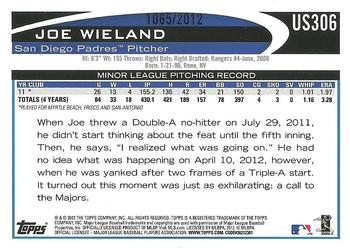 2012 Topps Update - Gold #US306 Joe Wieland Back