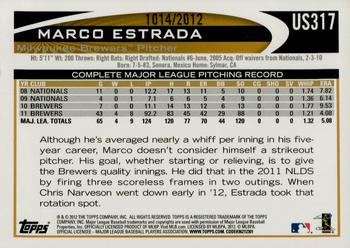 2012 Topps Update - Gold #US317 Marco Estrada Back
