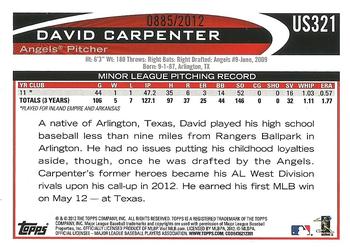2012 Topps Update - Gold #US321 David Carpenter Back