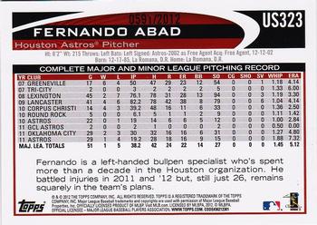 2012 Topps Update - Gold #US323 Fernando Abad Back