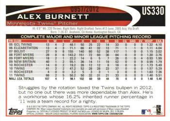 2012 Topps Update - Gold #US330 Alex Burnett Back