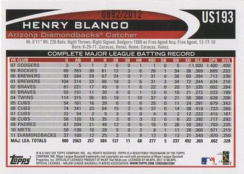 2012 Topps Update - Gold #US193 Henry Blanco Back