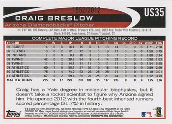 2012 Topps Update - Gold #US35 Craig Breslow Back