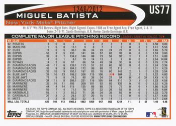 2012 Topps Update - Gold #US77 Miguel Batista Back