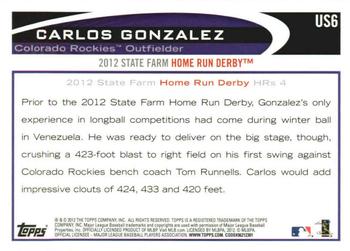 2012 Topps Update - Gold Sparkle #US6 Carlos Gonzalez Back