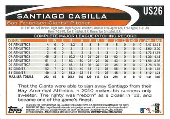 2012 Topps Update - Gold Sparkle #US26 Santiago Casilla Back