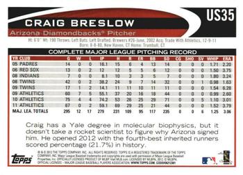 2012 Topps Update - Gold Sparkle #US35 Craig Breslow Back