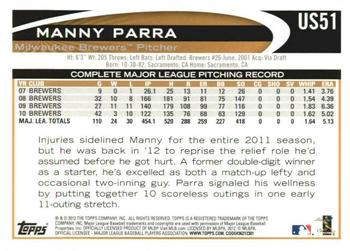 2012 Topps Update - Gold Sparkle #US51 Manny Parra Back