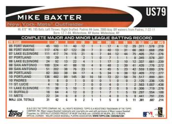 2012 Topps Update - Gold Sparkle #US79 Mike Baxter Back