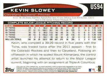 2012 Topps Update - Gold Sparkle #US94 Kevin Slowey Back