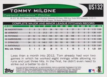 2012 Topps Update - Gold Sparkle #US132 Tommy Milone Back