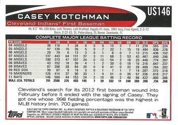2012 Topps Update - Gold Sparkle #US146 Casey Kotchman Back