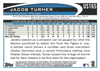 2012 Topps Update - Gold Sparkle #US165 Jacob Turner Back