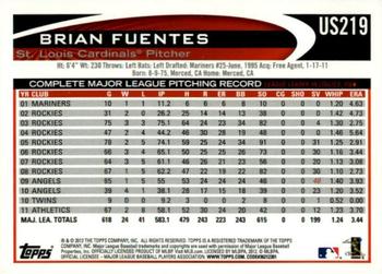 2012 Topps Update - Gold Sparkle #US219 Brian Fuentes Back