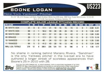 2012 Topps Update - Gold Sparkle #US223 Boone Logan Back