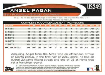 2012 Topps Update - Gold Sparkle #US249 Angel Pagan Back
