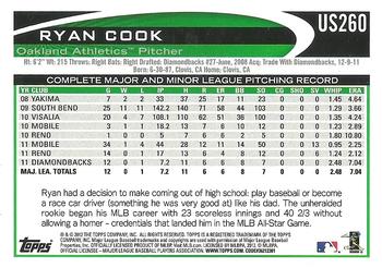 2012 Topps Update - Gold Sparkle #US260 Ryan Cook Back