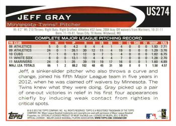 2012 Topps Update - Gold Sparkle #US274 Jeff Gray Back