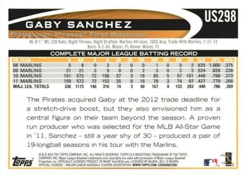 2012 Topps Update - Gold Sparkle #US298 Gaby Sanchez Back