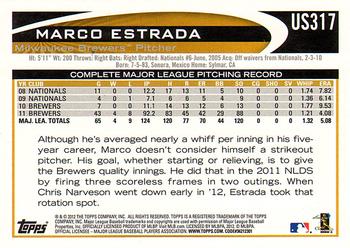 2012 Topps Update - Gold Sparkle #US317 Marco Estrada Back