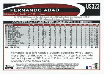 2012 Topps Update - Gold Sparkle #US323 Fernando Abad Back