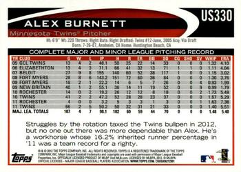 2012 Topps Update - Gold Sparkle #US330 Alex Burnett Back